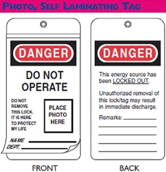 North Photo Lockout Tag, Self Laminating EEA303G