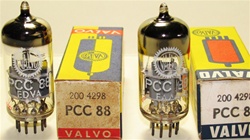 Single Tubes, Brand Spanking New, MINT NOS NIB 1960s-early 1970s VALVO HAMBURG production PCC88 7DJ8 tubes. Harmburg plant made tubes are rather obscure and some the very best from W. European tube makers.