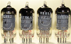 Brand New MINT NOS 1975-76 Trinec Production ORIGINAL NOS TESLA EF86 Square Getter tubes. From the old Czechoslovakia (currently Czech Republic). Tube internals seem to be sourced from RFT with evacuation in Tesla glass bottle.
