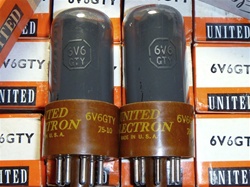 Brand Spanking NEW, MINT NOS NIB CBS-Hytron 1950s JAN CHY 6V6GTY Black Plate Square Getter Smoke Glass tubes with low loss Brown Micanol bases. Relabeled by UNITED in 1975. Made in USA. Some of the very best American made 6V6GT type tubes for both Guitar