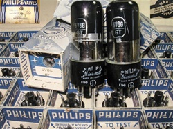 Brand Spanking NEW, MINT NOS NIB 1944 AVW Philips MINIWATT 6V6GT/G Black Plate Black Glass tubes. Made in Australia. WWII Department of Defense Stock in 50 pc cartons complete with War Appeal.