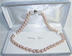 Freshwater Cultured Pearl Necklace Grade AAA 8.5mm to 9.5mm pink with a little purple shade - 17.5 inch
