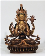 Statue Chenrezig, 08 inch, Partially Goldplated