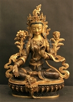 Statue Green Tara, 08 inch, Partially Gold Plated