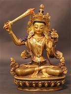 Statue Manjushri, 05.5 inch, Partially Gold Plated