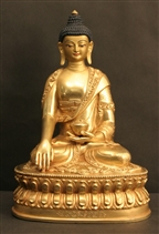 Statue Shakyamuni Buddha, 08 inch, Full Gold Plated, Double Lotus