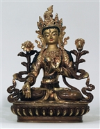 Statue White Tara, 08 inch, Partially Gold Plated