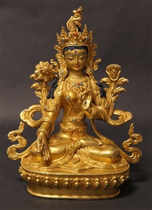 Statue White Tara, 8.5 inch, Fully Gold Plated