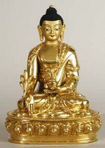 Statue Medicine Buddha, 06 inch, Fully Gold Plated