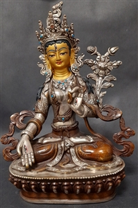 Statue White Tara, 08 inch, Fully Gold Plated