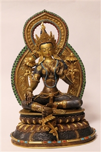 Statue Green Tara, 13 inch, Fully Gold Plated