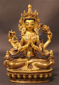 Statue Chenrezig, 05 inch, Partially Gold Plated