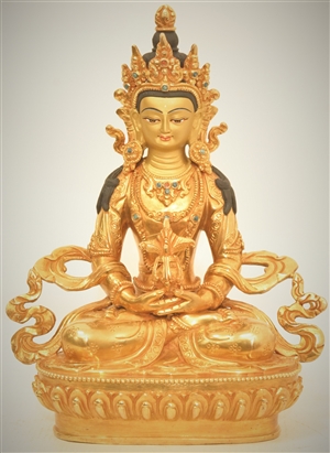 Statue Amitayus, 08 inch, Fully Gold Plated