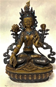 Statue White Tara, 08 inch, Dark Copper