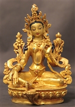 Statue Green Tara, 05.5 inch, Fully Gold Plated