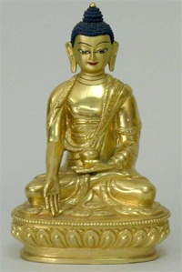 Statue Ratnasambhava Buddha, 06 inch, Fully Gold Plated