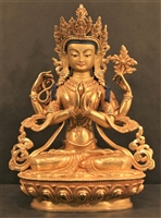 Statue Chenrezig, 8 inch, Fully Gold Plated