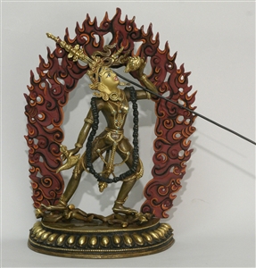 Statue Vajrayogini 12 inch Partially Gold Plated, with flames 13.5 inches