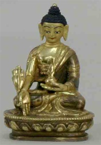 Statue Medicine Buddha, 03.25 inch, Partially  Gold Plated