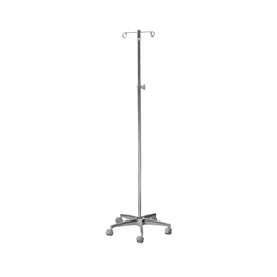 Brewer Aluminum Base Five-Leg IV Pole with 2 Ram's Horn Hooks