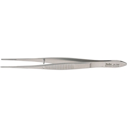 Miltex 4" Eye Dressing Forceps - Straight - Standard Pattern - 0.8mm Wide Serrated Tips