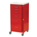 Harloff Mini24 Emergency Cart, Six Drawer, Tall Cabinet with 3" Casters, Breakaway Lock