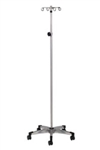 Clinton Stainless Steel, Five-Leg, 4-Hook IV Pole