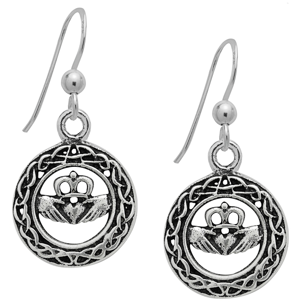 Silver Celtic Claddagh Earrings for Love & Loyalty