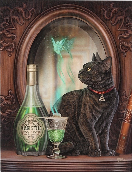 Absinthe Black Cat Canvas Art Print - Lisa Parker