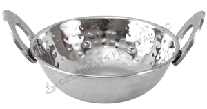 Kadai- Serveware - Indian Style Serving Bowl- Hand Hammered Stainless Steel 16oz - made available by Celebrate Festival Inc