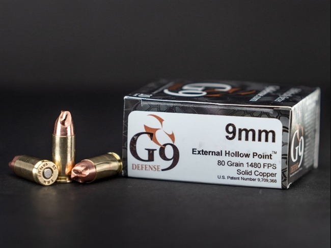 9MM / 80 GR SOLID COPPER EXTERNAL HOLLOW POINT / 20 RDS / G9 DEFENSE **NO LIMITS**