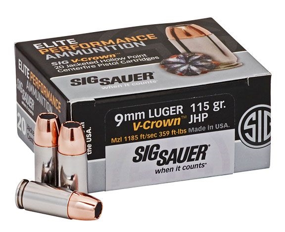 Sig Sauer 9mm 115 grain JHP Elite V-Crown