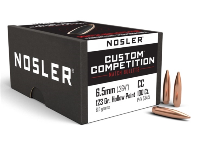 6.5MM / 123 GR HPBT CUSTOM COMPETITION BULLET / .264" / 100 COUNT / NOSLER **NO LIMITS**