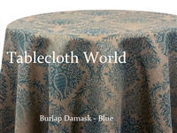 Blue Burlap Damask Print Tablecloth