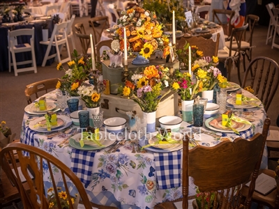 Gingham Check Light Blue Custom Print Tablecloths