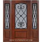 Charleston 6-8 Arch Lite FG WI Cherry 1 Panel Single and 2 Sidelights