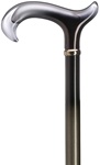 Ladies Derby plexi handle-solid grey on shaded black to metallic grey hardwood shaft, high gloss finish, with black chrome rings