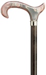 Ladies Cane, Acrylic Pink Derby Handle on Dark Grey Wood Shaft with Silver Collar.