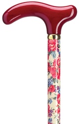 Ladies Primrose Print on Maple Wood Shaft with Color Coordinated Burgundy Solid Wood Fritz Handle and Brass Band