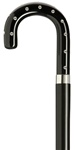 Ladies Crook Plexi Black Handle with Rhinstones Set in Body of Handle, Black Hardwood Shaft, with Chrome Ring