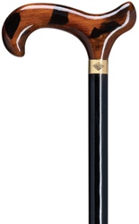 Men's Derby Maple Wood Cane with Cherry Stained Dark Spotted Handle-"Morocco", Black Stained Shaft