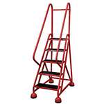 APPROVED VENDOR, F2132 Rolling Ladder 5 Step Red w/Handrails