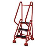 APPROVED VENDOR, F2128 Rolling Ladder 3 Step Red w/Handrails