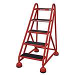 APPROVED VENDOR, F2131 Rolling Ladder 5 Step Red w/Handrails