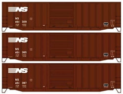 Accurail 8147 HO 50' Exterior-Post Modern Boxcar 3-Pack Kit Norfolk Southern #451329, 451365, 451387