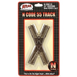 Atlas 2043 N Code 55 Track w/Nickel-Silver Rail & Brown Ties 45-Degree Crossing