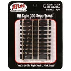 Atlas 823 HO Straight Snap-Track Nickel-Silver Rail 3" Ties Pkg 4