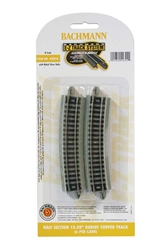 Bachmann 44824 N Curved Track w/Nickel Rail & Roadbed E-Z Track 15-1/2" Radius Half Section Pkg 6 