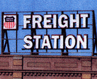 Blair Line 1503 Laser-Cut Wood Billboards Small Freight Station w/30 Railroad Heralds 2-1/2" Wide x 1-3/8" Tall