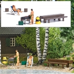 Busch 7946 HO Nude Barbecue Grilling Action Set 2 Nude Figures Lounge Chair Grill Picnic Table Tree Stump Chairs Crate
